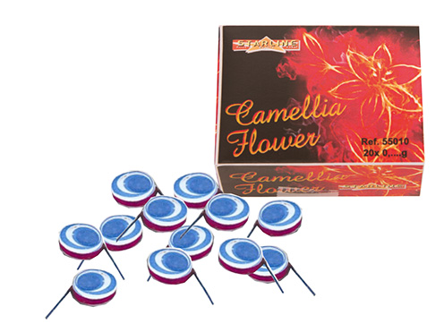 Camellia flower - Willaert, Verkleedkledij, Fantasiekledij, Vuurwerkshop, vuurwerkwinkel, vuurwerk, knaller, spetters, effecten, verschillende kleuren, pijlen, pijl, batterij, siervuurwerk